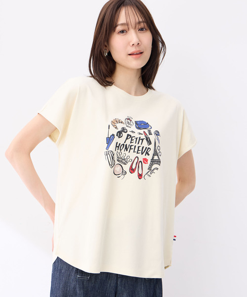 Petit Honfleur（プチオンフルール）の「【接触冷感・UVカット】オーガニックコットンパリプリントTシャツ（Tシャツ/カットソー・レディース・ベージュ/ネイビー/ホワイト・M/L）」の13枚目の写真