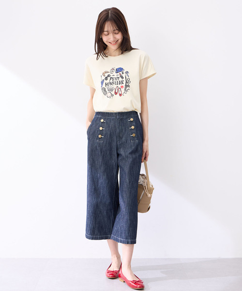 Petit Honfleur（プチオンフルール）の「【接触冷感・UVカット】オーガニックコットンパリプリントTシャツ（Tシャツ/カットソー・レディース・ベージュ/ネイビー/ホワイト・M/L）」の21枚目の写真