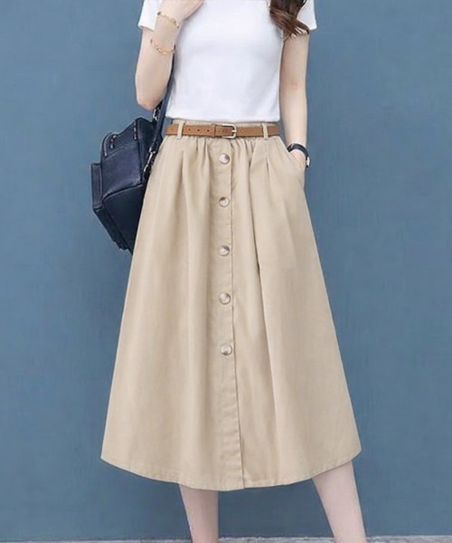 SallyLunn(サリーラン)の「フロントボタンAラインスカート(スカート・レディース・ブラック/ベージュ・LARGE/MEDIUM)」の2枚目の写真