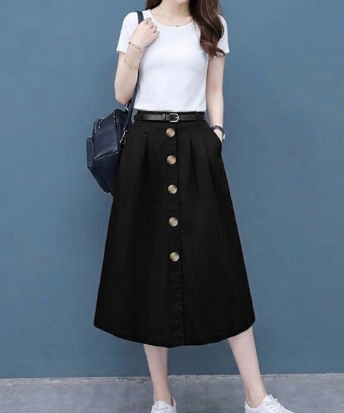 SallyLunn(サリーラン)の「フロントボタンAラインスカート(スカート・レディース・ブラック/ベージュ・LARGE/MEDIUM)」の10枚目の写真