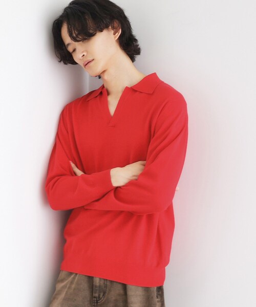 tk.TAKEO KIKUCHI（ティーケータケオキクチ）の「ハイゲージスキッパーコンパクトポロニット（ニット/セーター・メンズ・ワインレッド/ライトグレー/ブラック・03/02/01）」の12枚目の写真