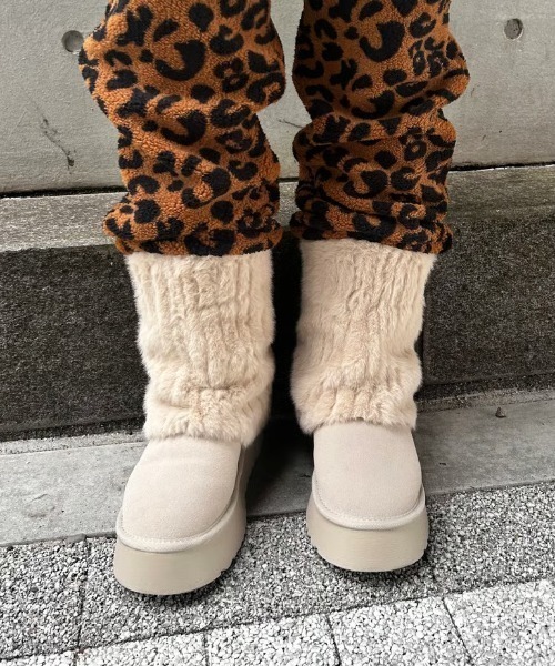 ipugo（イプゴ）の「ipugo ファーソックス厚底ムートンブーツ 冬服（ブーツ・レディース・キャメル/アイボリー・25.0cm/24.0cm/23.0cm）」の6枚目の写真