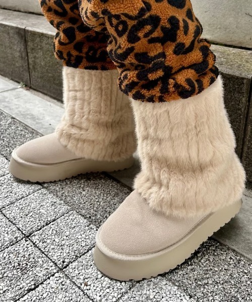 ipugo（イプゴ）の「ipugo ファーソックス厚底ムートンブーツ 冬服（ブーツ・レディース・キャメル/アイボリー・25.0cm/24.0cm/23.0cm）」の8枚目の写真