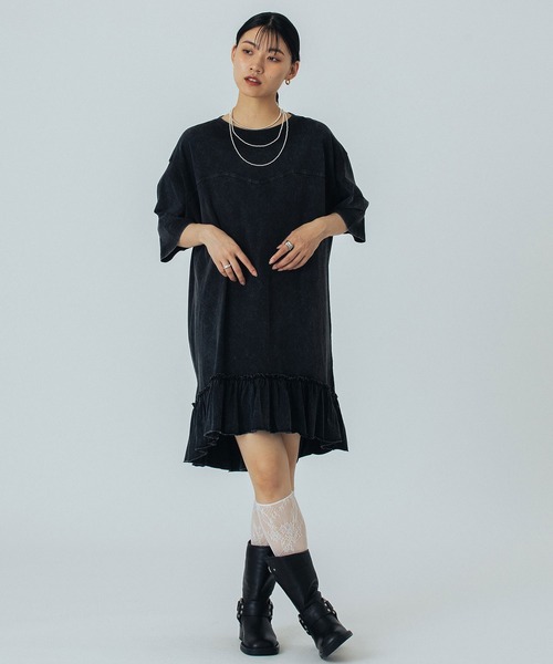ROSE BUD(ローズバッド)の「FRILL TEE DRESS(ワンピース・レディース・ホワイト/ピンク/ブラック・ONE SIZE)」の4枚目の写真