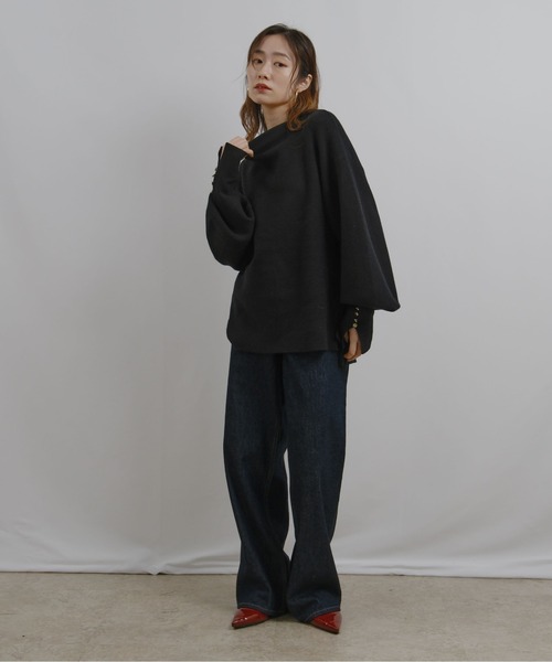 ミラノリブ編みボタン付きニットトップス Palm Riche│Eimee Law