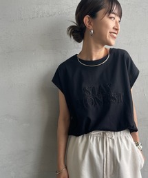 [MAISON DE L'ALLURE/メゾンドゥラリュール] ラメロゴ刺繍 フレンチスリーブTシャツ