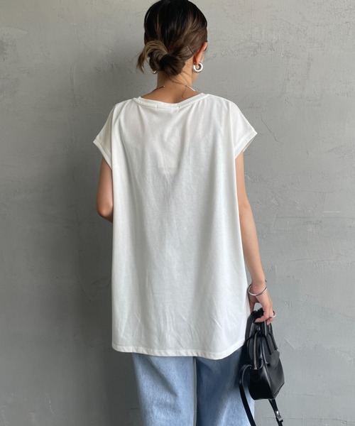 MAISON DE L'ALLURE（メゾンドゥラリュール）の「[MAISON DE L'ALLURE/メゾンドゥラリュール] ラメロゴ刺繍 フレンチスリーブTシャツ（Tシャツ/カットソー・レディース・ブラック/ネイビー/オフホワイト・F）」の21枚目の写真