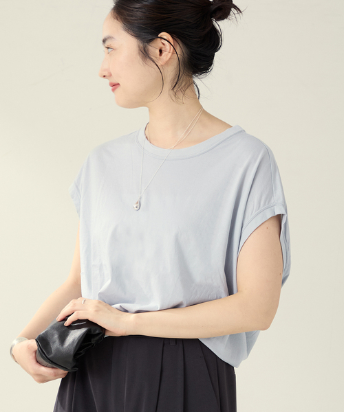 plage（プラージュ）の「《追加》ALBINI ハイゲージTシャツ（Tシャツ/カットソー・レディース・ブラウン/スカイブルー/チャコールグレー/ホワイト・FREE）」の4枚目の写真