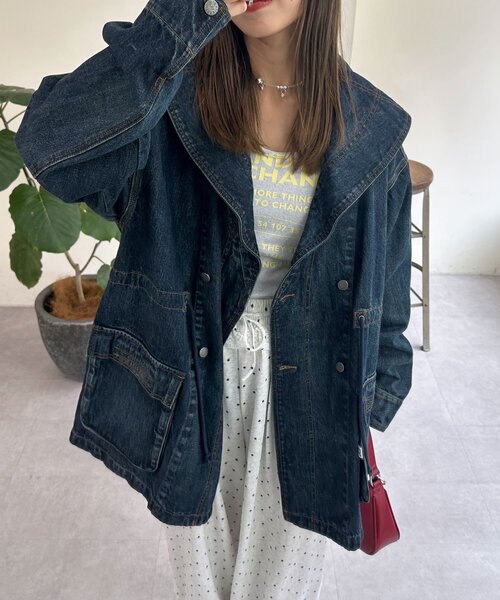 CIAOPANIC（チャオパニック）の「【ANTI WARP /アンチワープ】BIGショールカラーフィールドジャケット（ブルゾン・レディース・ピンク/ベージュ/ブルー・FREE）」の3枚目の写真