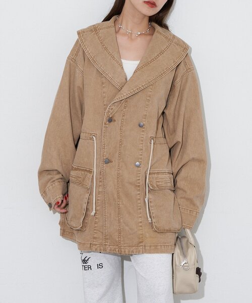 CIAOPANIC（チャオパニック）の「【ANTI WARP /アンチワープ】BIGショールカラーフィールドジャケット（ブルゾン・レディース・ピンク/ベージュ/ブルー・FREE）」の4枚目の写真