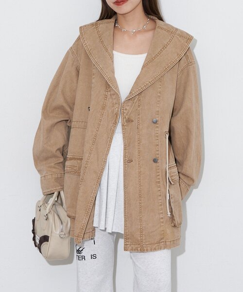 CIAOPANIC（チャオパニック）の「【ANTI WARP /アンチワープ】BIGショールカラーフィールドジャケット（ブルゾン・レディース・ピンク/ベージュ/ブルー・FREE）」の5枚目の写真