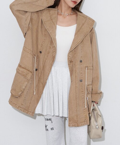 CIAOPANIC（チャオパニック）の「【ANTI WARP /アンチワープ】BIGショールカラーフィールドジャケット（ブルゾン・レディース・ピンク/ベージュ/ブルー・FREE）」の6枚目の写真