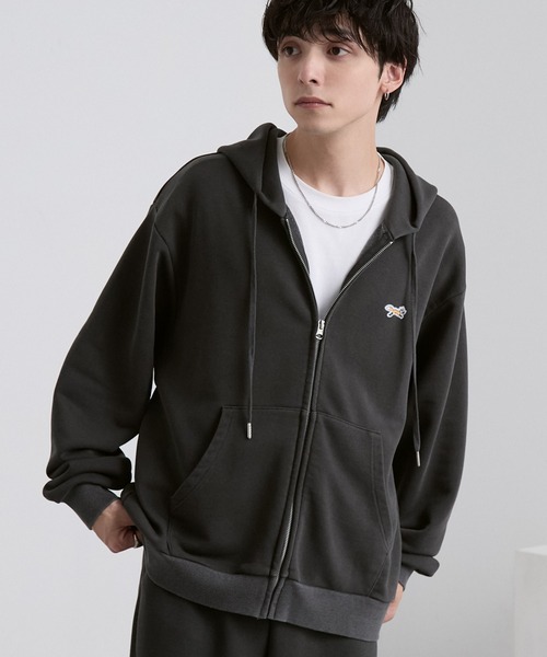 PENNEYS（ぺニーズ）の「PENNEYS/ペニーズ 別注 THE FOX ロゴ ワンポイント刺繍 ヴィンテージライク ヘビーウェイト ジップパーカー【セットアップ対応】（パーカー・メンズ・ブラウン/ブラック/グレー/カーキ/ネイビー・S/L/M）」の6枚目の写真