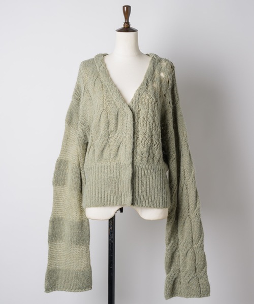 igi(イジ)の「PUZZLE CARDI × BUCKLE COMBO / パズルカーディガン × バックルマフラー(カーディガン/ボレロ・レディース・アイボリー/ライトパープル/オリーブ・FREE)」の4枚目の写真