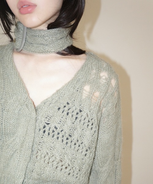 igi(イジ)の「PUZZLE CARDI × BUCKLE COMBO / パズルカーディガン × バックルマフラー(カーディガン/ボレロ・レディース・アイボリー/ライトパープル/オリーブ・FREE)」の12枚目の写真
