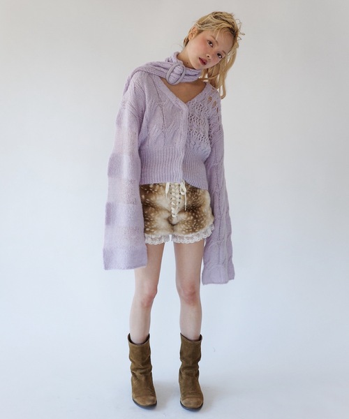 新品未使用　CARA カーラ　レディース　カーディガン　マフラー　2点 Loueme カーディガン マフラータイ付ニットカーディガン レディース