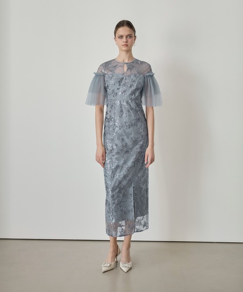 Leja(レジャ)の「【LEJA】フラワースパンコールチュールスリーブIラインドレスワンピース美脚効果結婚式 パーティードレス 成人式 二次会 同窓会 お呼ばれ オケージョン 20代 30代(ドレス・レディース・ブラック/グレー・SMALL/MEDIUM)」の3枚目の写真