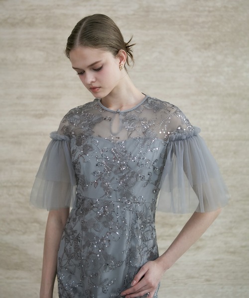 Leja(レジャ)の「【LEJA】フラワースパンコールチュールスリーブIラインドレスワンピース美脚効果結婚式 パーティードレス 成人式 二次会 同窓会 お呼ばれ オケージョン 20代 30代(ドレス・レディース・ブラック/グレー・SMALL/MEDIUM)」の6枚目の写真