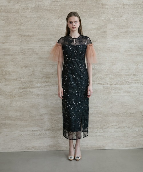 Leja(レジャ)の「【LEJA】フラワースパンコールチュールスリーブIラインドレスワンピース美脚効果結婚式 パーティードレス 成人式 二次会 同窓会 お呼ばれ オケージョン 20代 30代(ドレス・レディース・ブラック/グレー・SMALL/MEDIUM)」の12枚目の写真