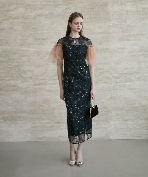 Leja(レジャ)の「【LEJA】フラワースパンコールチュールスリーブIラインドレスワンピース美脚効果結婚式 パーティードレス 成人式 二次会 同窓会 お呼ばれ オケージョン 20代 30代(ドレス・レディース・ブラック/グレー・SMALL/MEDIUM)」の8枚目の写真