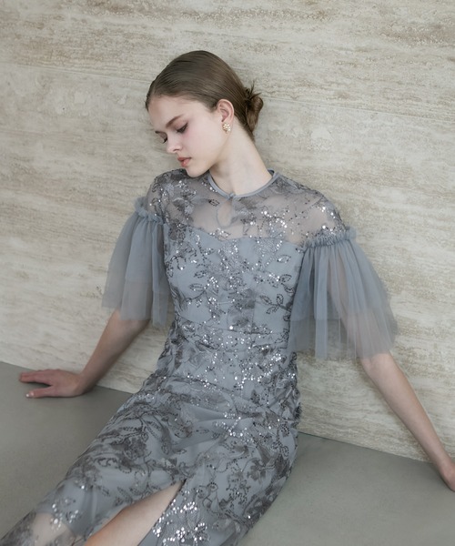 Leja(レジャ)の「【LEJA】フラワースパンコールチュールスリーブIラインドレスワンピース美脚効果結婚式 パーティードレス 成人式 二次会 同窓会 お呼ばれ オケージョン 20代 30代(ドレス・レディース・ブラック/グレー・SMALL/MEDIUM)」の14枚目の写真