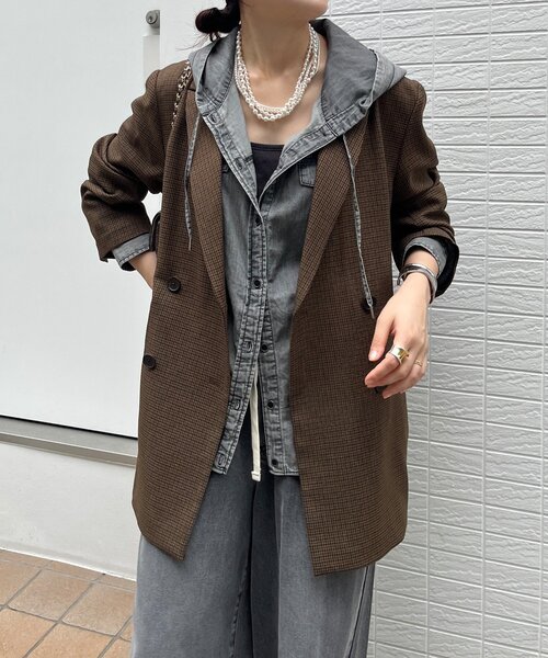 DouDou（ドゥドゥ）の「チェックダブルジャケット（テーラードジャケット・レディース・ブラウン/ブラウン系その他・FREE）」の2枚目の写真