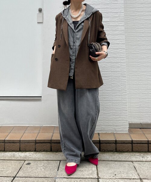 DouDou（ドゥドゥ）の「チェックダブルジャケット（テーラードジャケット・レディース・ブラウン/ブラウン系その他・FREE）」の4枚目の写真