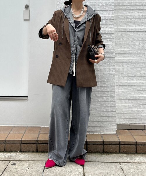 DouDou（ドゥドゥ）の「チェックダブルジャケット（テーラードジャケット・レディース・ブラウン/ブラウン系その他・FREE）」の5枚目の写真