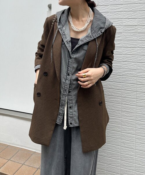 DouDou（ドゥドゥ）の「チェックダブルジャケット（テーラードジャケット・レディース・ブラウン/ブラウン系その他・FREE）」の8枚目の写真