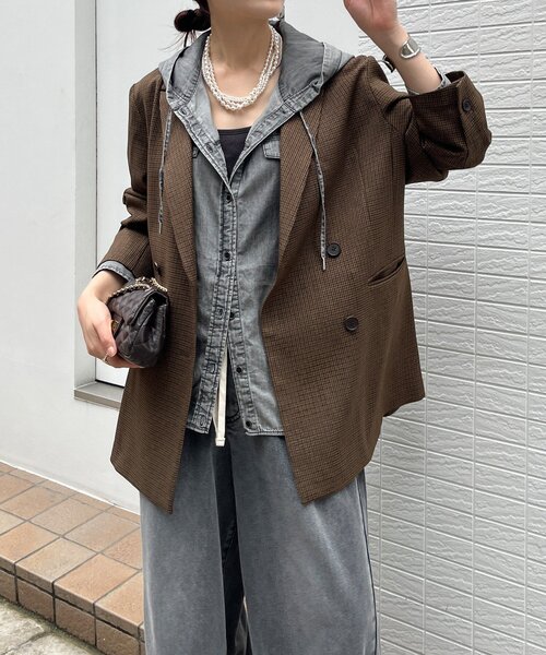 DouDou（ドゥドゥ）の「チェックダブルジャケット（テーラードジャケット・レディース・ブラウン/ブラウン系その他・FREE）」の10枚目の写真
