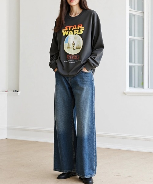 STAR WARS（スターウォーズ）の「Disney/ディズニー STAR WARS/スターウォーズ オーバーサイズ ピグメント風 ヴィンテージ加工 ポスターアート ロングスリーブTシャツ/ロンT/レディース メンズ（Tシャツ/カットソー・レディース・ブラック系その他2/ブラック系その他・LL/L/M）」の18枚目の写真