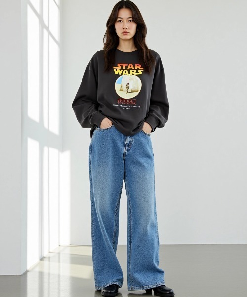 STAR WARS（スターウォーズ）の「Disney/ディズニー STAR WARS/スターウォーズ オーバーサイズ ピグメント風 ヴィンテージ加工 ポスターアート ロングスリーブTシャツ/ロンT/レディース メンズ（Tシャツ/カットソー・レディース・ブラック系その他2/ブラック系その他・LL/L/M）」の22枚目の写真