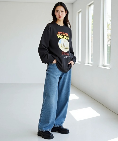 STAR WARS（スターウォーズ）の「Disney/ディズニー STAR WARS/スターウォーズ オーバーサイズ ピグメント風 ヴィンテージ加工 ポスターアート ロングスリーブTシャツ/ロンT/レディース メンズ（Tシャツ/カットソー・レディース・ブラック系その他2/ブラック系その他・LL/L/M）」の21枚目の写真