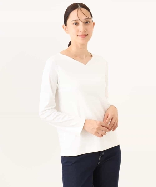 OFUON le MK（オフオンルエムケー）の「【2025AW】ハートネックコットンカットソー/洗える/WEB限定サイズあり（Tシャツ/カットソー・レディース・ホワイト/ブルー系その他・36/38）」の11枚目の写真