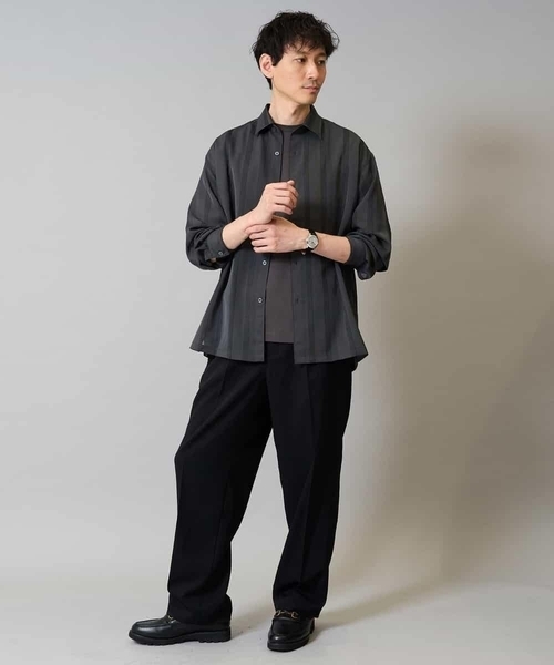 a.v.v(アーヴェヴェ)の「【イージーケア/速乾】カラミストライプワイドシルエットシャツ【洗濯機で洗える】(シャツ/ブラウス・メンズ・チャコールグレー/ブラウン・48/46/50)」の18枚目の写真