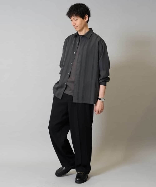 a.v.v(アーヴェヴェ)の「【イージーケア/速乾】カラミストライプワイドシルエットシャツ【洗濯機で洗える】(シャツ/ブラウス・メンズ・チャコールグレー/ブラウン・48/46/50)」の17枚目の写真