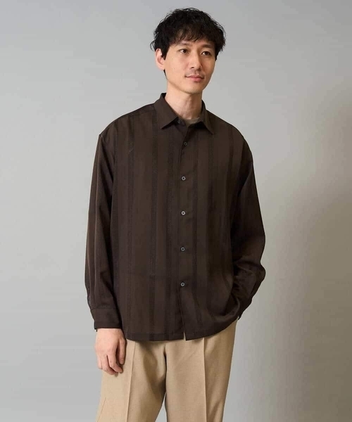 a.v.v(アーヴェヴェ)の「【イージーケア/速乾】カラミストライプワイドシルエットシャツ【洗濯機で洗える】(シャツ/ブラウス・メンズ・チャコールグレー/ブラウン・48/46/50)」の16枚目の写真