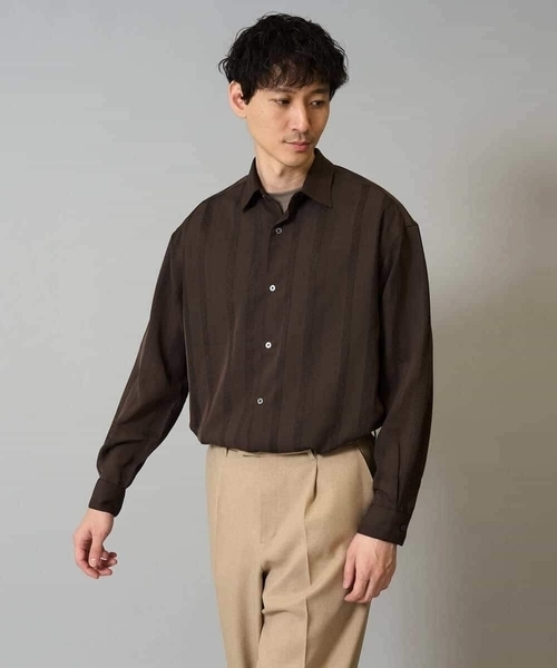 a.v.v(アーヴェヴェ)の「【イージーケア/速乾】カラミストライプワイドシルエットシャツ【洗濯機で洗える】(シャツ/ブラウス・メンズ・チャコールグレー/ブラウン・48/46/50)」の15枚目の写真