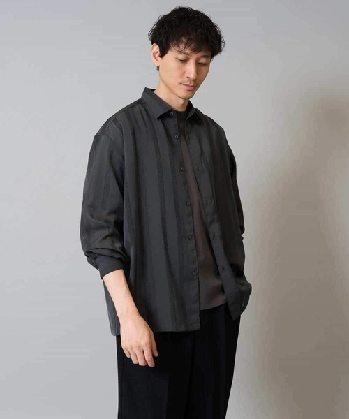 a.v.v(アーヴェヴェ)の「【イージーケア/速乾】カラミストライプワイドシルエットシャツ【洗濯機で洗える】(シャツ/ブラウス・メンズ・チャコールグレー/ブラウン・48/46/50)」の14枚目の写真