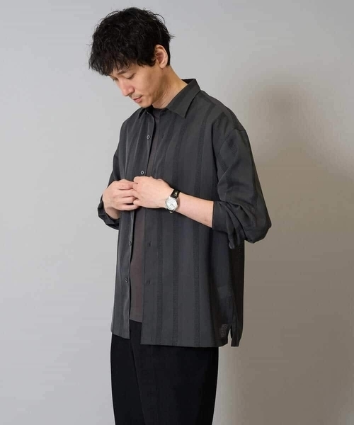 a.v.v(アーヴェヴェ)の「【イージーケア/速乾】カラミストライプワイドシルエットシャツ【洗濯機で洗える】(シャツ/ブラウス・メンズ・チャコールグレー/ブラウン・48/46/50)」の13枚目の写真