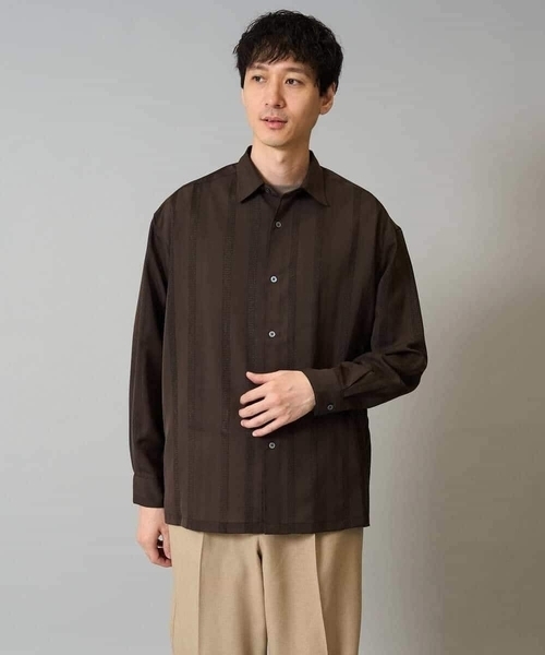 a.v.v(アーヴェヴェ)の「【イージーケア/速乾】カラミストライプワイドシルエットシャツ【洗濯機で洗える】(シャツ/ブラウス・メンズ・チャコールグレー/ブラウン・48/46/50)」の12枚目の写真