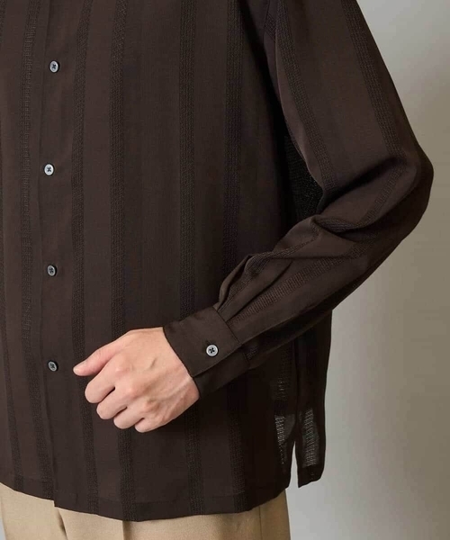 a.v.v(アーヴェヴェ)の「【イージーケア/速乾】カラミストライプワイドシルエットシャツ【洗濯機で洗える】(シャツ/ブラウス・メンズ・チャコールグレー/ブラウン・48/46/50)」の9枚目の写真