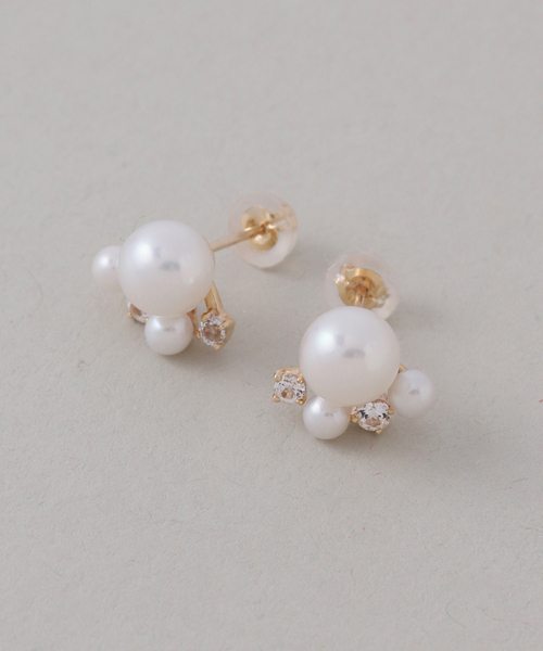 Lilas（リラ）の「6mmパール*ホワイトトパーズピアス K10（両耳）（ピアス（両耳用）・レディース・ゴールド・FREE）」の4枚目の写真