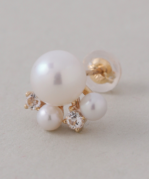 Lilas（リラ）の「6mmパール*ホワイトトパーズピアス K10（両耳）（ピアス（両耳用）・レディース・ゴールド・FREE）」の3枚目の写真