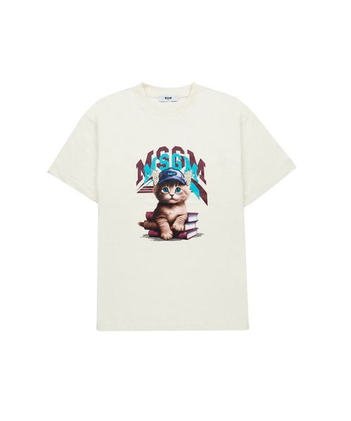 MSGM KIDS(エムエスジーエムキッズ)の「MSGM KIDS CAT グラフィック Tシャツ(Tシャツ/カットソー・キッズ・ブラック/クリーム・8/12/14)」の1枚目の写真