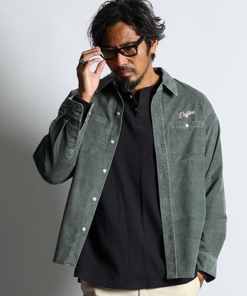 The DUFFER of ST.GEORGE（ザダファーオブセントジョージ）の「SULFUR DYE CORDUROY SHIRT：硫化染め ストレッチ コーデュロイシャツ（シャツ/ブラウス・メンズ・ネイビー/ブラウン/ブルーグリーン/ブラック・X-LARGE/LARGE/MEDIUM/SMALL）」の4枚目の写真