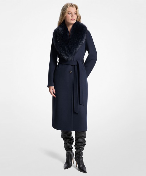 MICHAEL KORS(マイケルコース)の「フォーファー トリム ウールブレンド コート(その他アウター・レディース・ブルー系・M/XXS/S)」の1枚目の写真