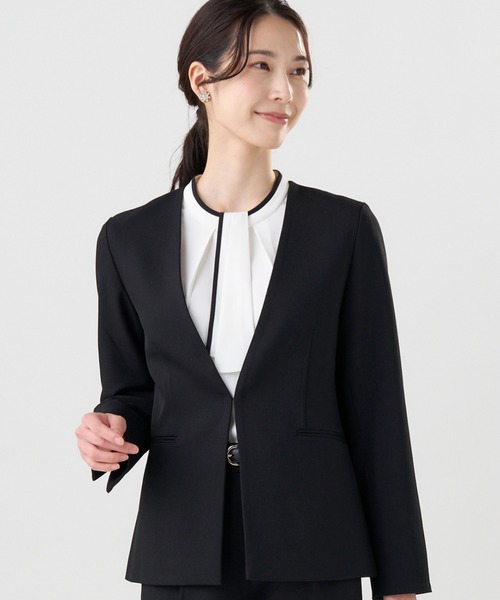 TOKYO SHIRTS（トウキョウシャツ）の「カラーレス ジャケット セットアップ可能（ノーカラージャケット・レディース・グレー/ブラック・M/L/LL）」の2枚目の写真