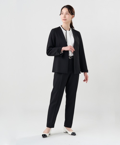 TOKYO SHIRTS（トウキョウシャツ）の「カラーレス ジャケット セットアップ可能（ノーカラージャケット・レディース・グレー/ブラック・M/L/LL）」の4枚目の写真