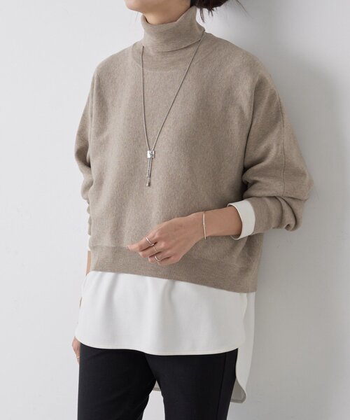 ビアズリー　15 quinze　かぎ針フリルコットンニット ネイビー ハイネック ビアズリー 15 quinze かぎ針フリルコットンニット ネイビー